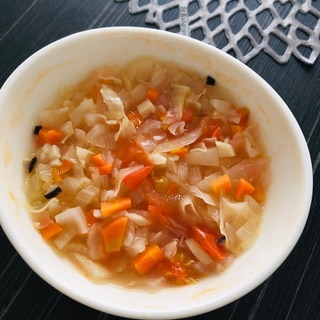ミニトマトとブイヨンでコトコト煮込んだ野菜スープ